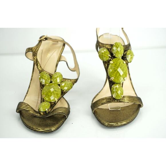 Kate Spade Lydia Green Metallic Strappy Jem T Strap Sandals Size 5.5 Ankle $298 - Picture 3 of 10